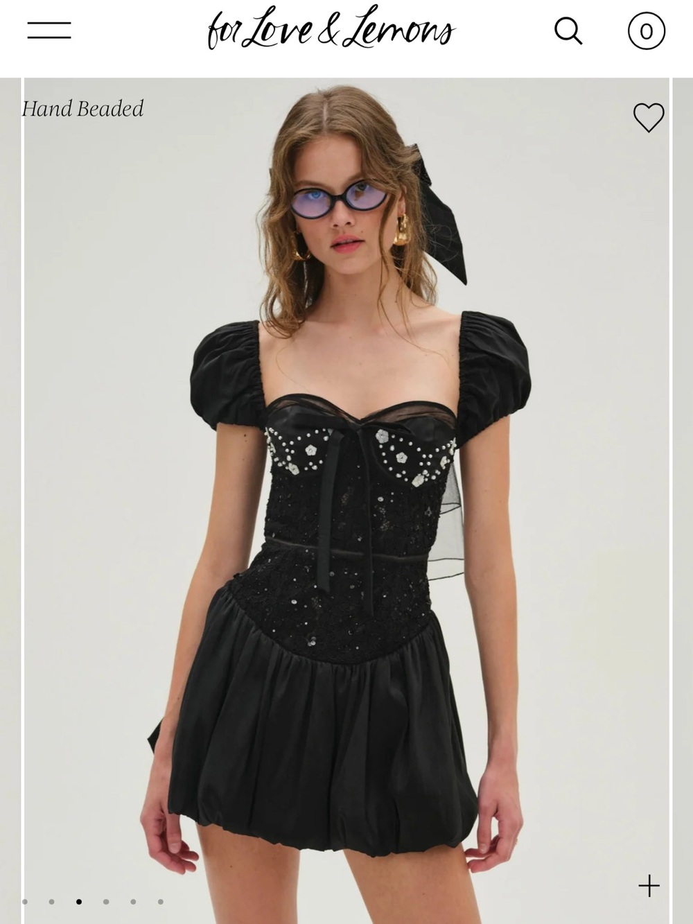 For Love And Lemons Black Embellished Lace Chemise with Ribbon Tie